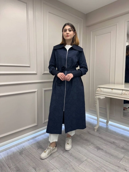 Nuss Triko 26Y6047 Lacivert Yanları Yırtmaçlı Kap