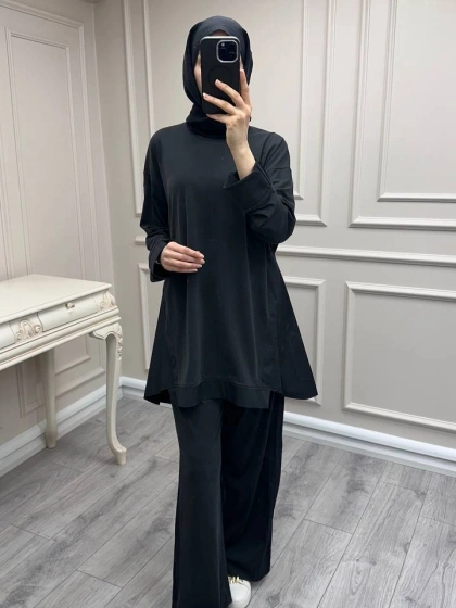 Hilay HLY0126K101.036 Siyah Icon Nervürlü Garni Kumaşlı Takım