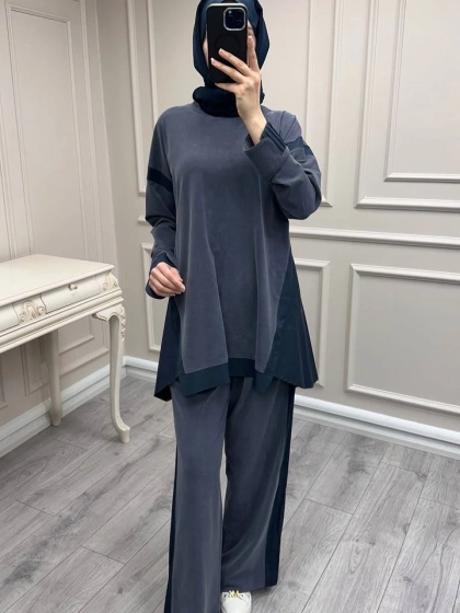 Hilay HLY0126K101.036 Lacivert Icon Nervürlü Garni Kumaşlı Takım