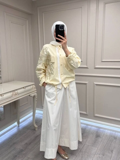 Ghisa 3610T4317 Sarı İşleme Detaylı Tunik