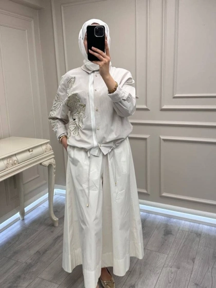 Ghisa 3610T4317 Bej İşleme Detaylı Tunik