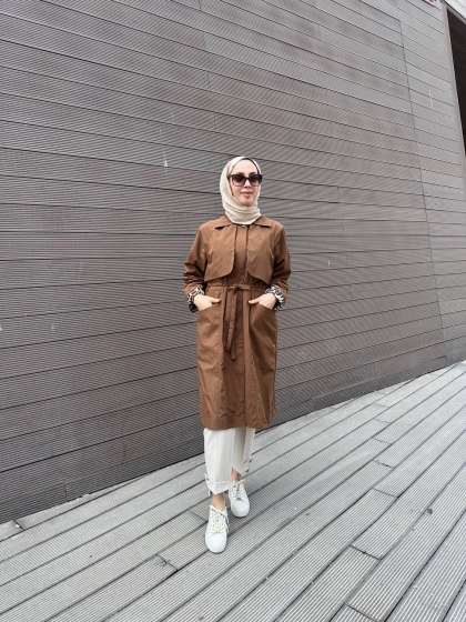 Trenç 3723 Kahve Yaka Detaylı Kap