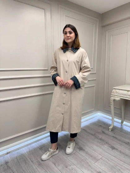 Ghisa 3610T2700 Bej Bilek Ve Yaka Detaylı Trenç