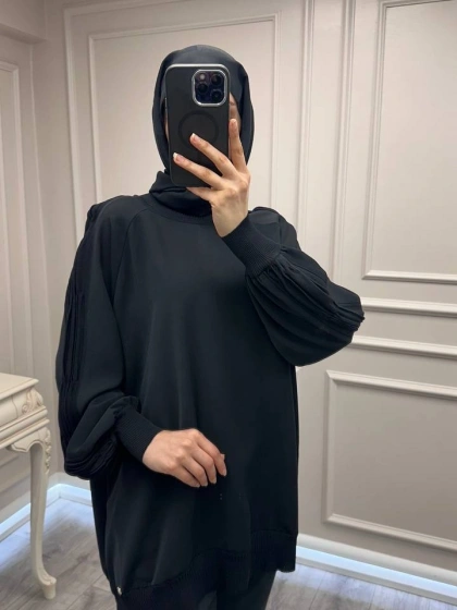 Ghisa 3630T4321 Siyah Kolları Merserize Detaylı Tunik