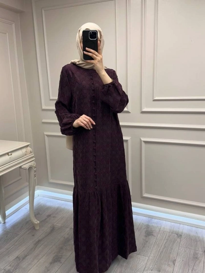 Nuss Triko 26Y2026 Bordo Önü Düğme Detaylı Elbise