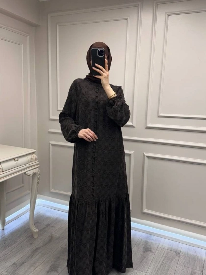 Nuss Triko 26Y2026 Kahve Önü Düğme Detaylı Elbise