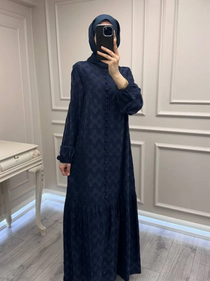 Nuss Triko 26Y2026 Lacivert Önü Düğme Detaylı Elbise