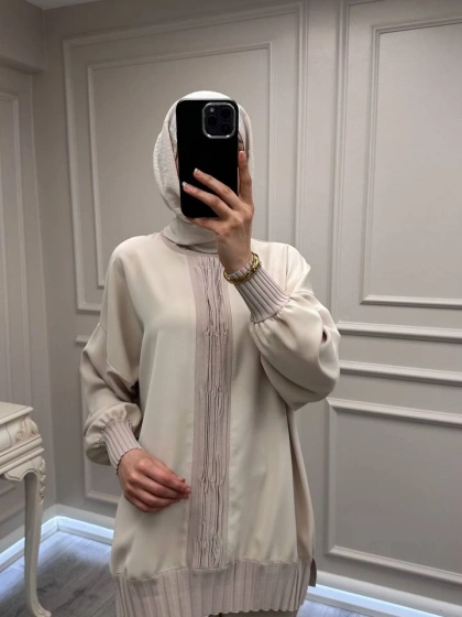 Ghisa 3630T4422 Bej Etek Ucu Ve Önü Merserize Detaylı Tunik