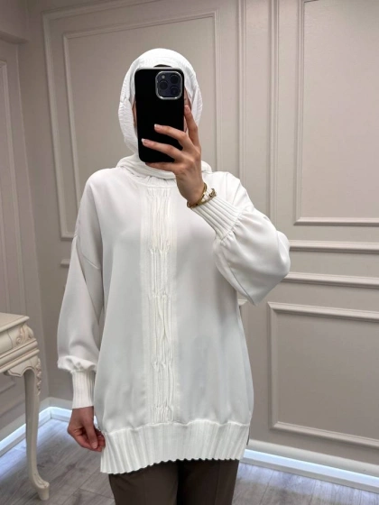 Ghisa 3630T4422 Ekru Etek Ucu Ve Önü Merserize Detaylı Tunik