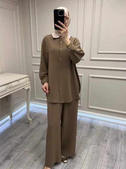 Ghisa 3610T9185 Kahve Yaka Detaylı İkili Takım