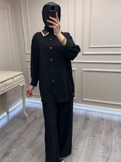 Ghisa 3610T9185 Siyah Yaka Detaylı İkili Takım