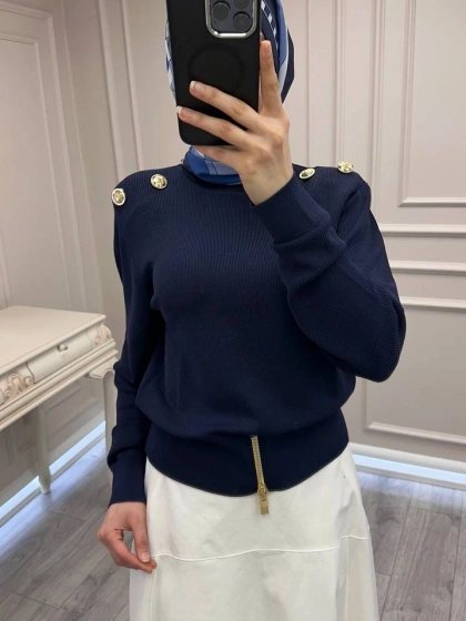 Ghisa 3620T4863 Lacivert Vatkalı Fermuar Detaylı Merserize Tunik