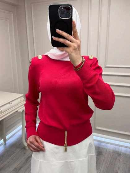 Ghisa 3620T4863 Nar Çiçeği Vatkalı Fermuar Detaylı Merserize Tunik