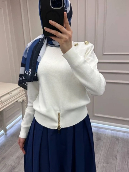 Ghisa 3620T4863 Ekru Vatkalı Fermuar Detaylı Merserize Tunik