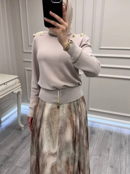 Ghisa 3620T4863 Taş Vatkalı Fermuar Detaylı Merserize Tunik