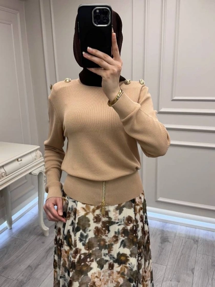 Ghisa 3620T4863 Camel Vatkalı Fermuar Detaylı Merserize Tunik