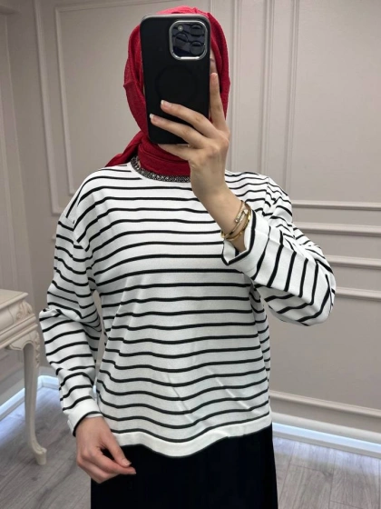 Venöve 26SSBLZ0005 Çizgili Myles Bluz