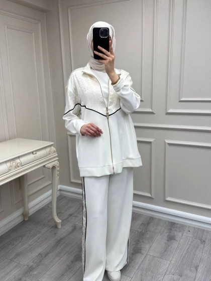 Nuss Triko 26Y1095 Ekru Biye Detaylı Takım