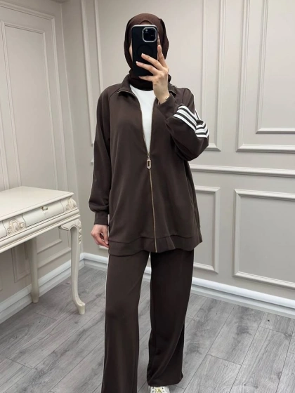 Nuss Triko 26Y1092 Kahve Şerit Detaylı Takım