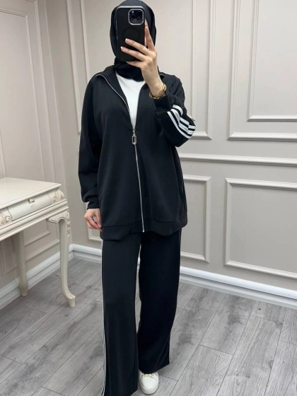 Nuss Triko 26Y1092 Siyah Şerit Detaylı Takım