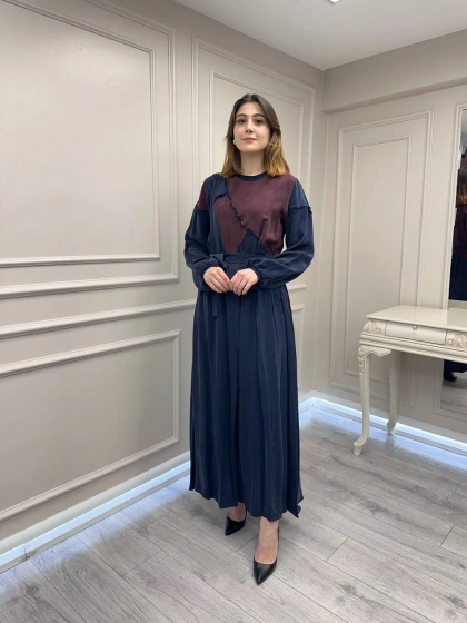 Misswhence 39801 Lacivert İki Renkli Elbise