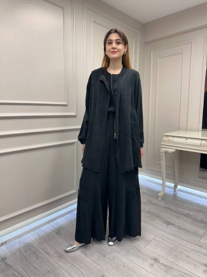 Misswhence 39208 Siyah Tunik Arkası Yırtmaçlı Takım