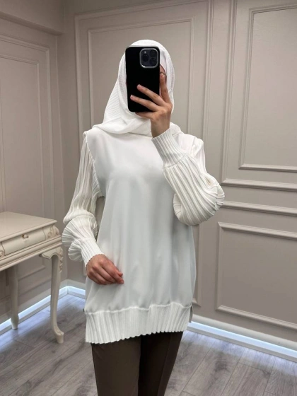 Ghisa 3630T4421 Ekru Etek Ucu Ve Kolları Merserize Tunik