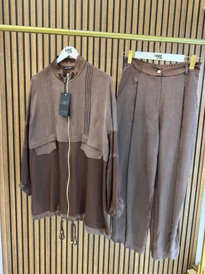 Ghisa 3610T9139 Kahve Saten Kumaş Detaylı Takım