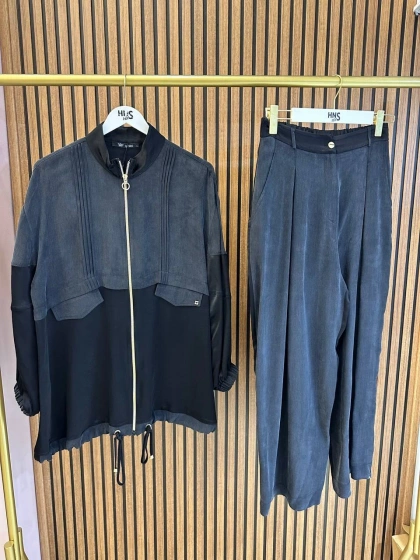 Ghisa 3610T9139 Siyah Saten Kumaş Detaylı Takım