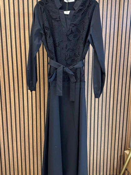 Misswhence 39803 Siyah Güpür Detaylı Elbise