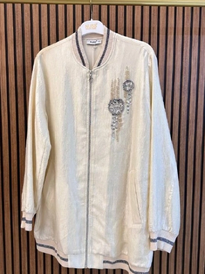 Nuss Triko 26Y6038 Ekru Taş Detaylı Ceket