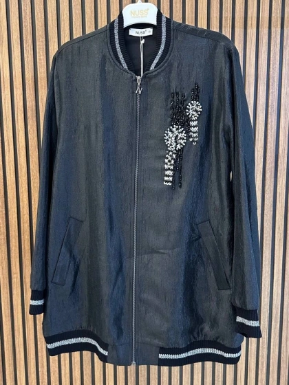 Nuss Triko 26Y6038 Siyah Taş Detaylı Ceket
