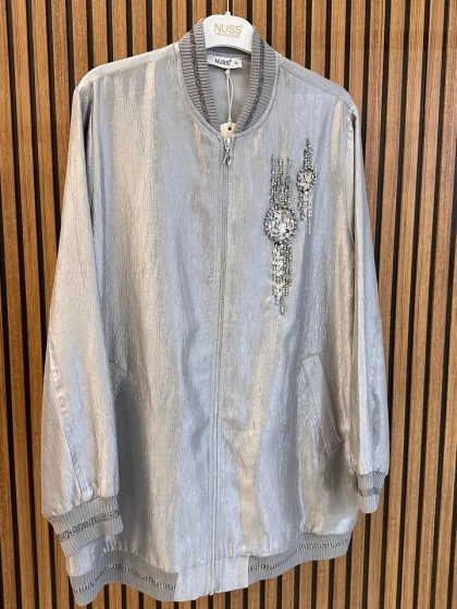 Nuss Triko 26Y6038 Gri Taş Detaylı Ceket