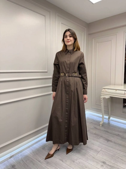 Venöve 26SSELB0001 Kahverengi Cyra Elbise