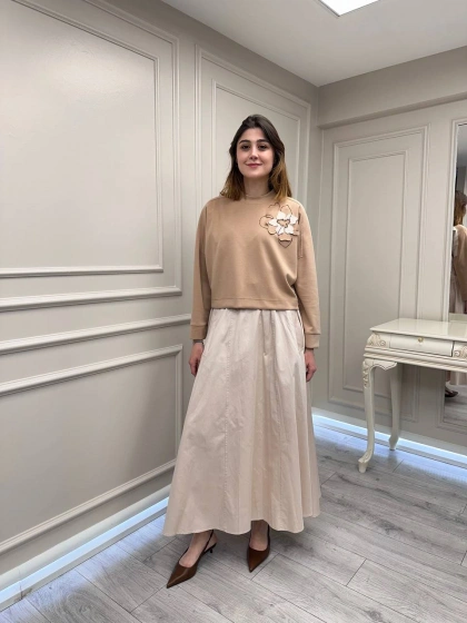 Venöve 26SSELB0003 Kahverengi Demi Elbise