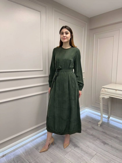 Misswhence 39800 Haki Dikiş Detaylı Elbise