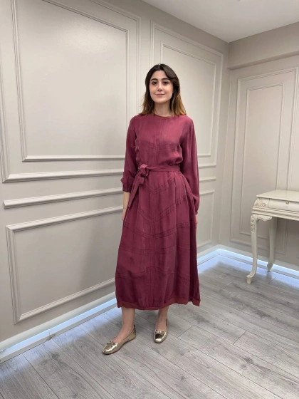 Misswhence 39800 Gül Kurusu Dikiş Detaylı Elbise