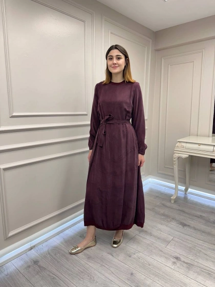 Misswhence 39800 Bordo Dikiş Detaylı Elbise
