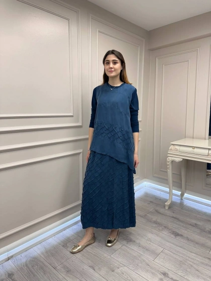 Misswhence 39002 İndigo Tunik Etek Takım