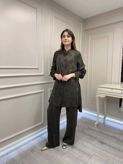 Misswhence 39019 Kahverengi Gömlek Pantolon Takım