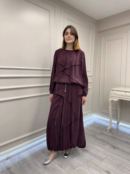 Misswhence 39020 Bordo Eteği Fermuar Detaylı Takım