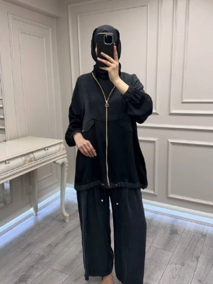 Ghisa 3610T9139 Siyah Saten Kumaş Detaylı Takım