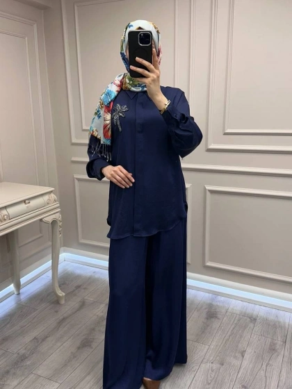 Exquise E26Y06208102 Lacivert Fleurette-Queen Takım