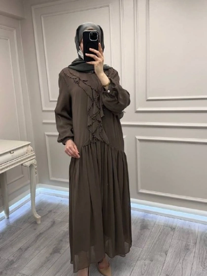 Venöve 26SSELB0016 Kahverengi Remi Elbise