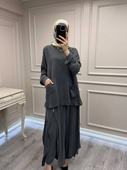 Misswhence 39004 Gri Pantolonu Detaylı Takım