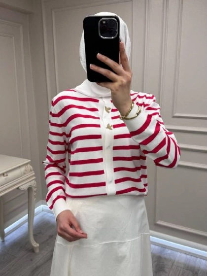 Ghisa 3620H3313 Ekru Kırmızı Hırka