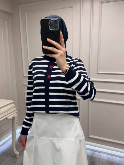 Ghisa 3620H3313 Lacivert Ekru Hırka