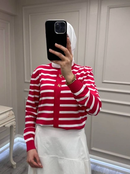 Ghisa 3620H3313 Kırmızı Ekru Hırka