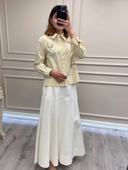 Wennora 1037 Sarı Taş İşlemeli Gömlek