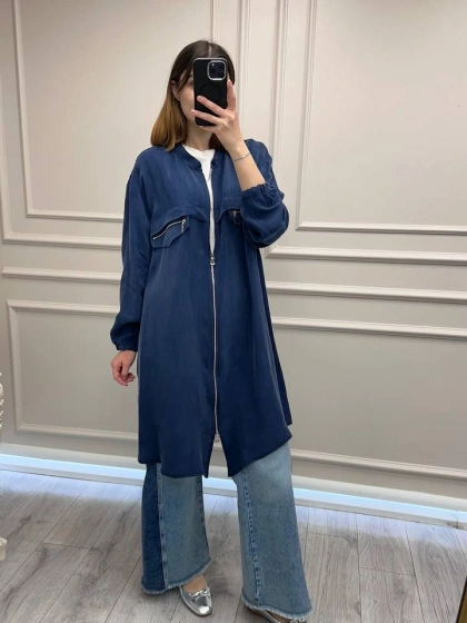 Misswhence 39310 İndigo Önü Fermuarlı Gömlek